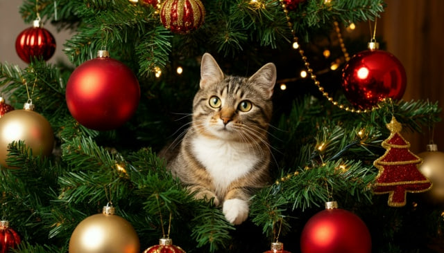 Как защитить питомца от опасностей новогодней ёлки